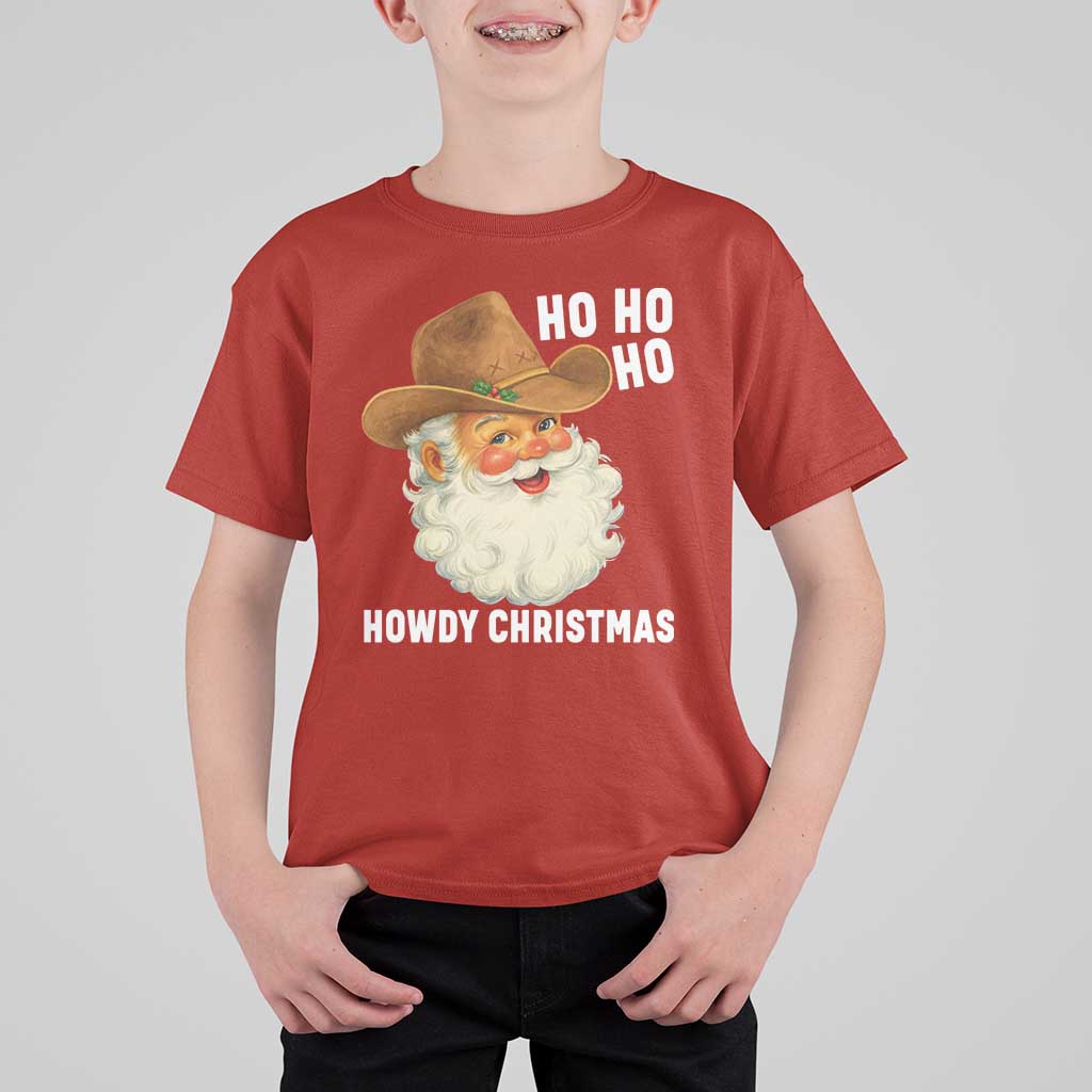 Cowboy Santa Christmas T Shirt For Kid Ho Ho Ho Howdy Christmas - Wonder Print Shop