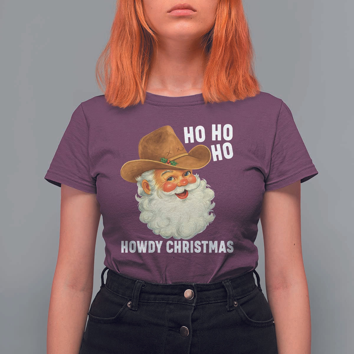 Cowboy Santa Christmas T Shirt For Women Ho Ho Ho Howdy Christmas - Wonder Print Shop
