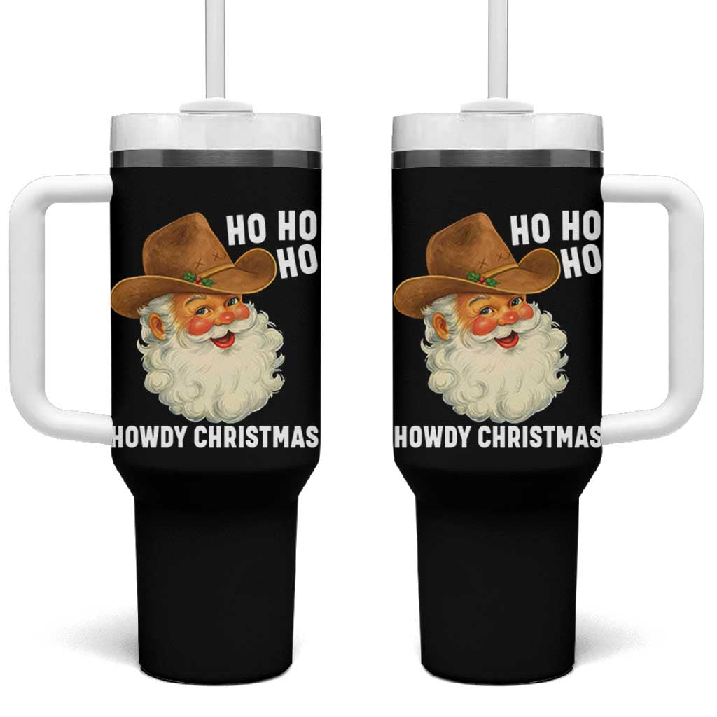 Cowboy Santa Christmas Tumbler With Handle Ho Ho Ho Howdy Christmas - Wonder Print Shop