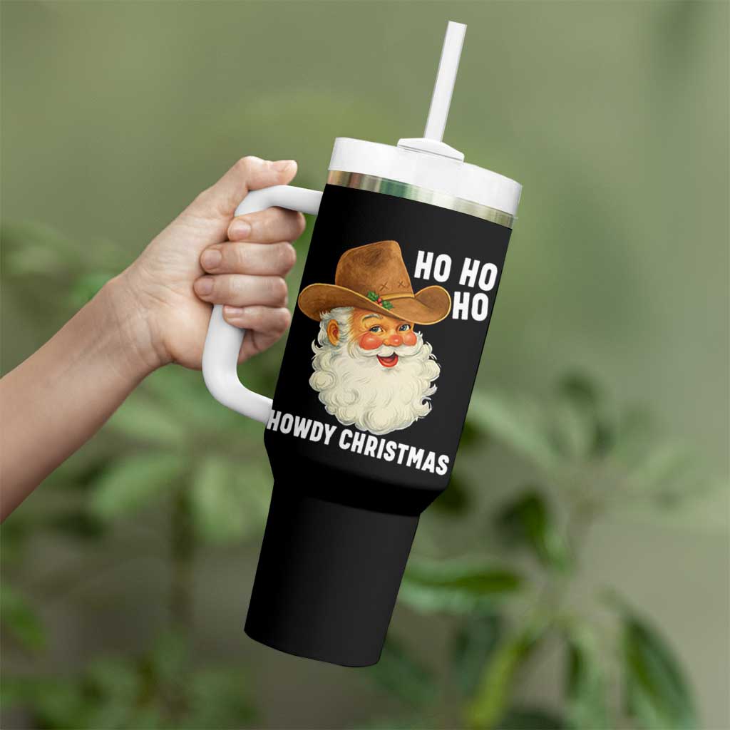 Cowboy Santa Christmas Tumbler With Handle Ho Ho Ho Howdy Christmas - Wonder Print Shop