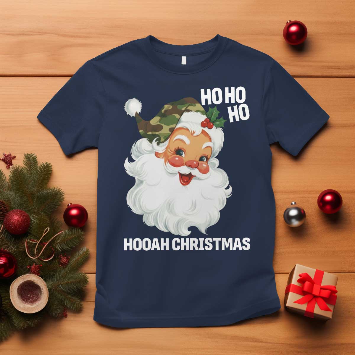 Camo Santa Christmas T Shirt Ho Ho Ho Hooah Christmas - Wonder Print Shop