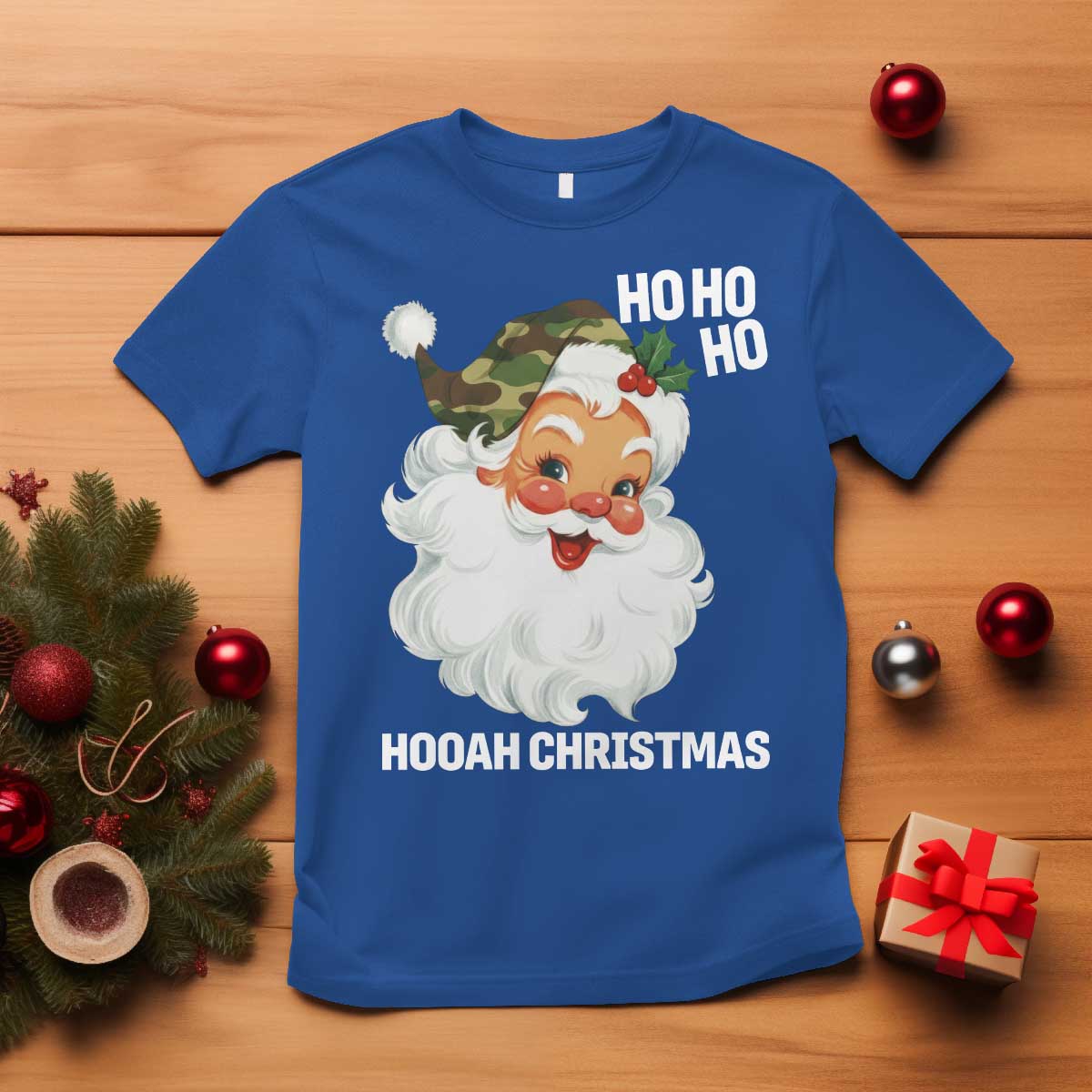 Camo Santa Christmas T Shirt Ho Ho Ho Hooah Christmas - Wonder Print Shop