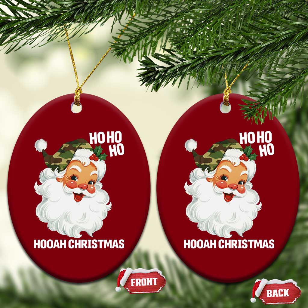 Camo Santa Christmas Ceramic Ornament Ho Ho Ho Hooah Christmas - Wonder Print Shop