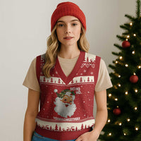 Camo Santa Xmas V-Neck Knit Sweater Vest Ho Ho Ho Hooah Xmas - Wonder Print Shop