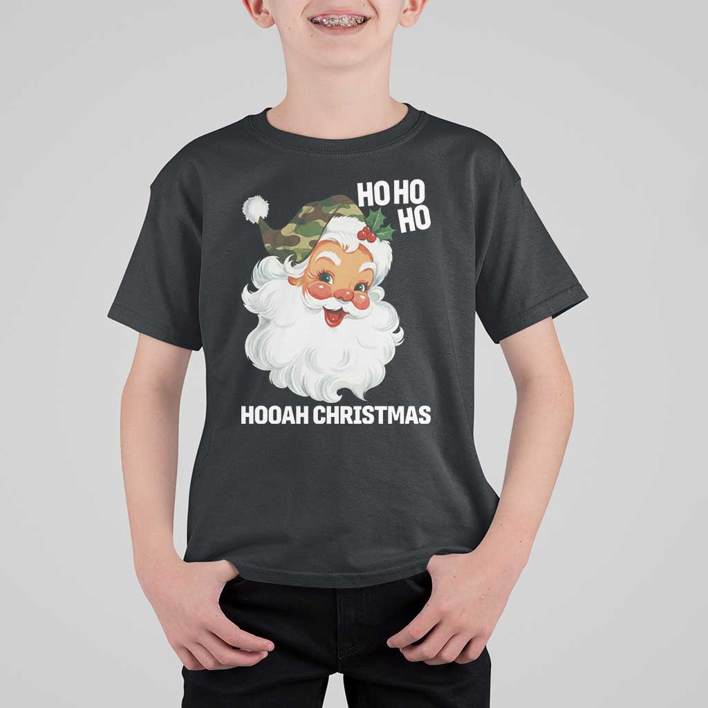 Camo Santa Christmas T Shirt For Kid Ho Ho Ho Hooah Christmas - Wonder Print Shop