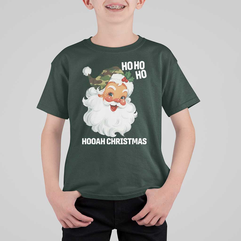 Camo Santa Christmas T Shirt For Kid Ho Ho Ho Hooah Christmas - Wonder Print Shop