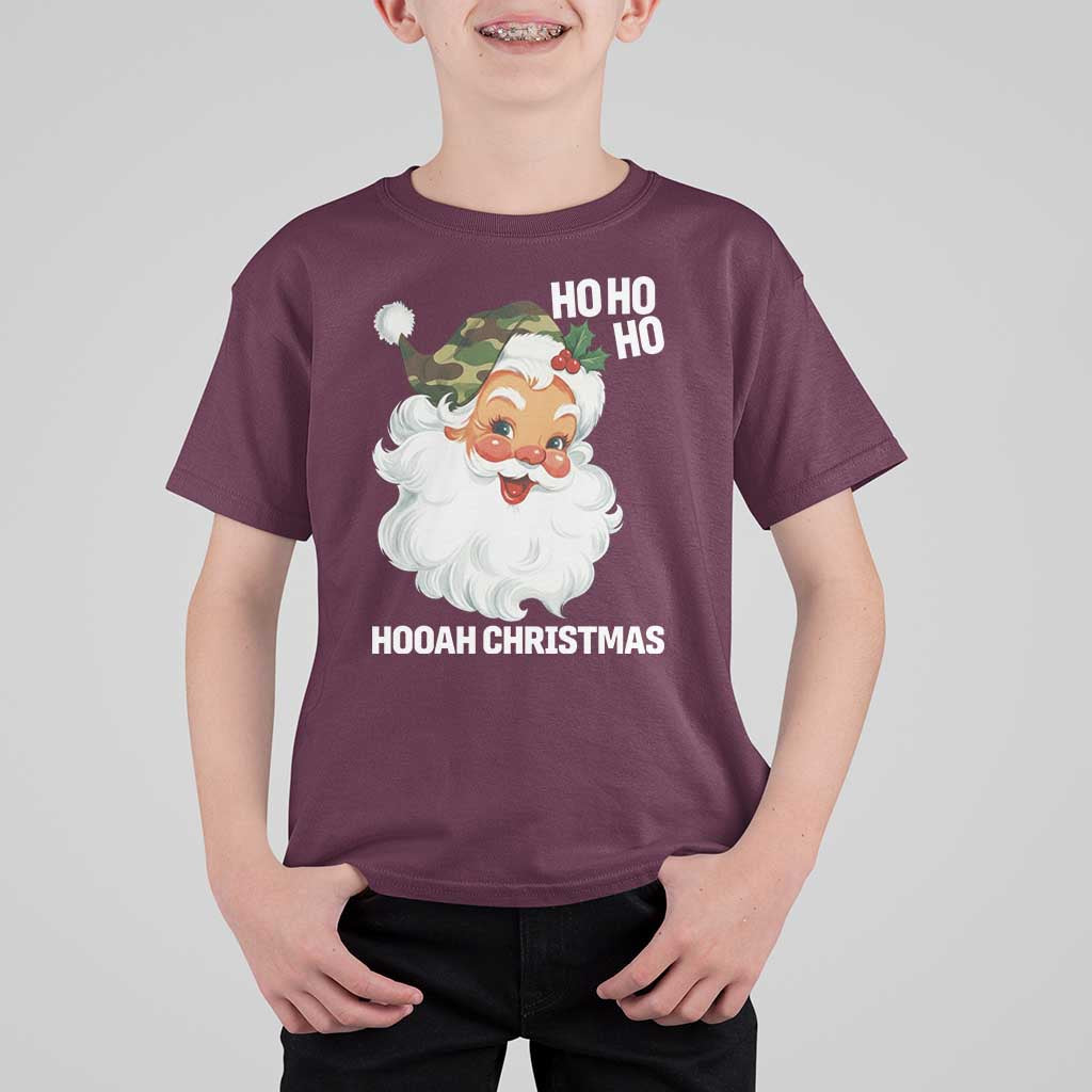 Camo Santa Christmas T Shirt For Kid Ho Ho Ho Hooah Christmas - Wonder Print Shop