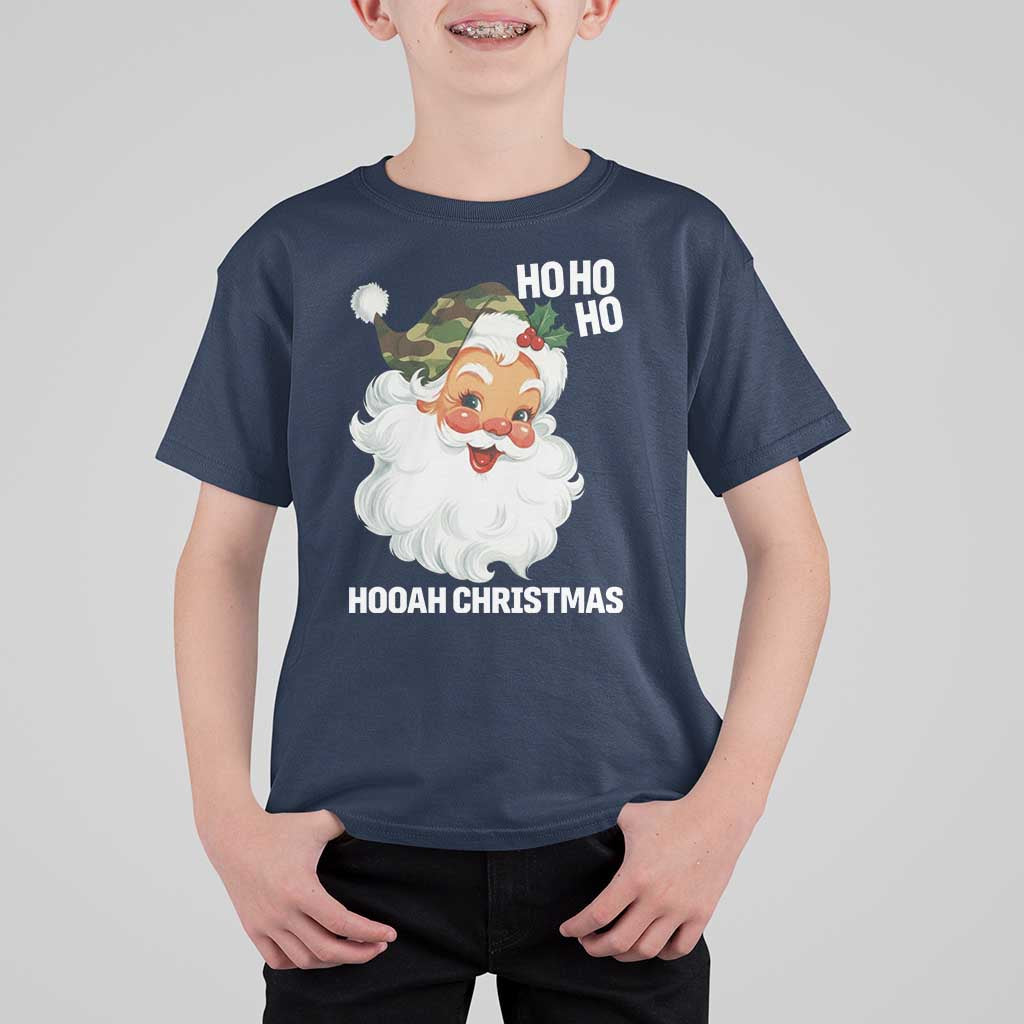 Camo Santa Christmas T Shirt For Kid Ho Ho Ho Hooah Christmas - Wonder Print Shop