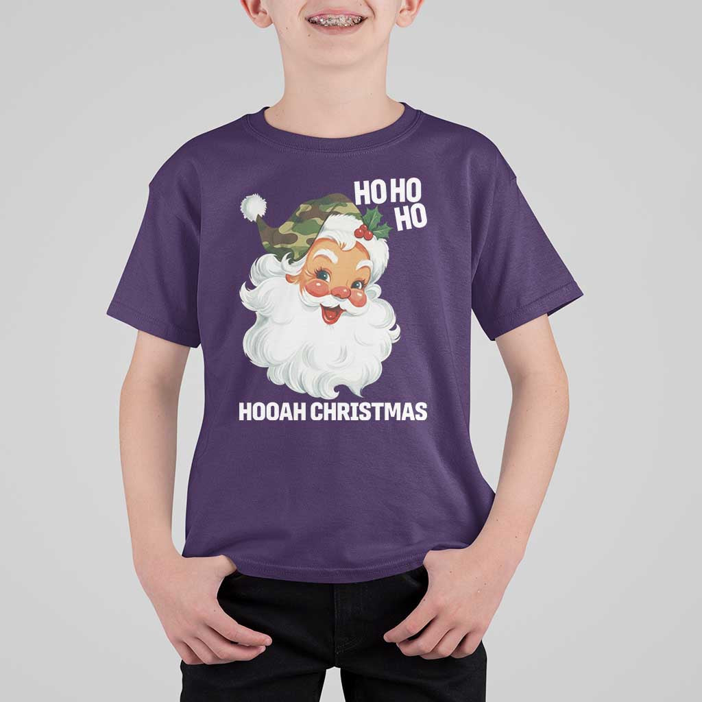 Camo Santa Christmas T Shirt For Kid Ho Ho Ho Hooah Christmas - Wonder Print Shop