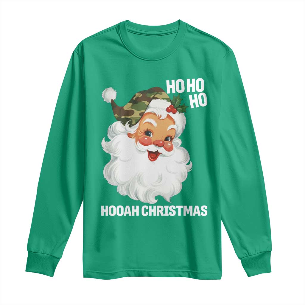 Camo Santa Christmas Long Sleeve Shirt Ho Ho Ho Hooah Christmas - Wonder Print Shop
