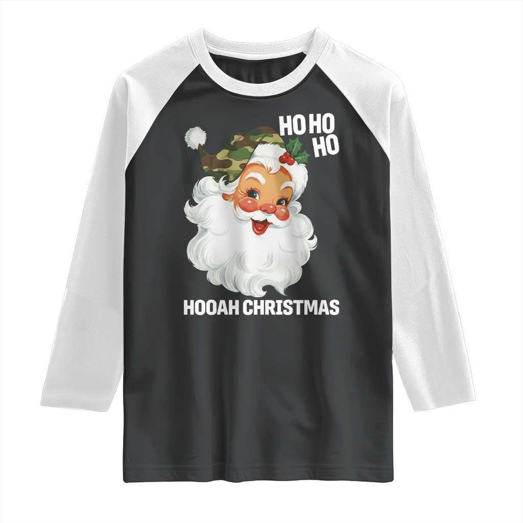Camo Santa Christmas Raglan Shirt Ho Ho Ho Hooah Christmas - Wonder Print Shop