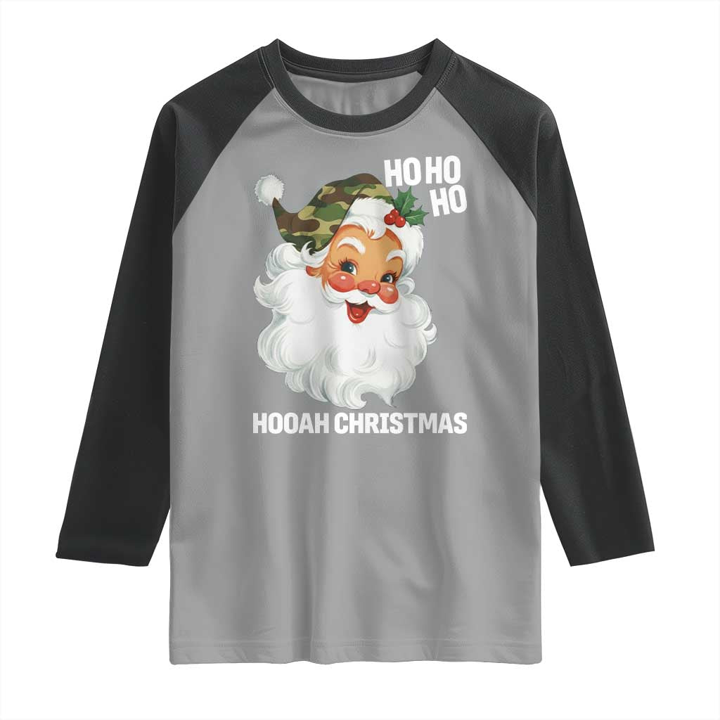 Camo Santa Christmas Raglan Shirt Ho Ho Ho Hooah Christmas - Wonder Print Shop