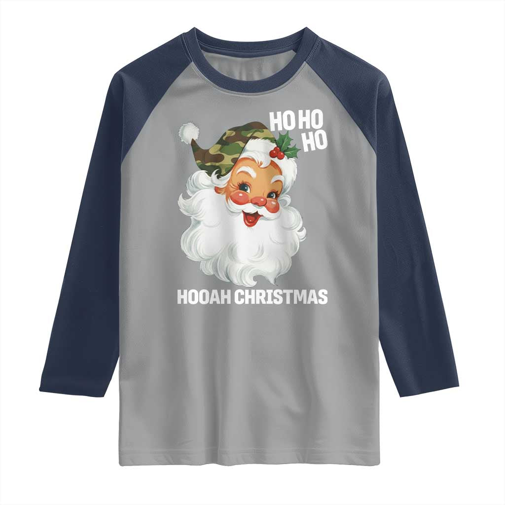 Camo Santa Christmas Raglan Shirt Ho Ho Ho Hooah Christmas - Wonder Print Shop