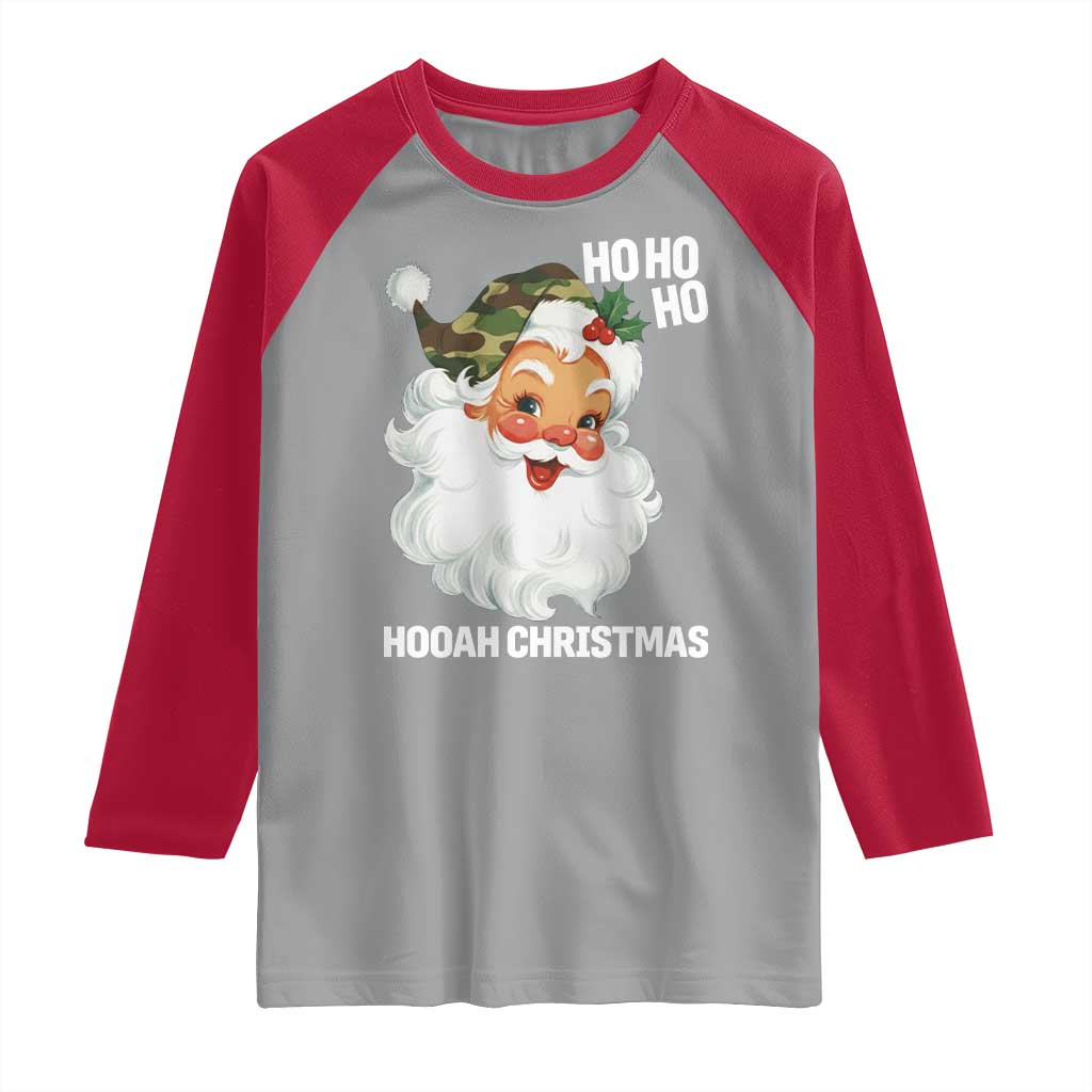 Camo Santa Christmas Raglan Shirt Ho Ho Ho Hooah Christmas - Wonder Print Shop
