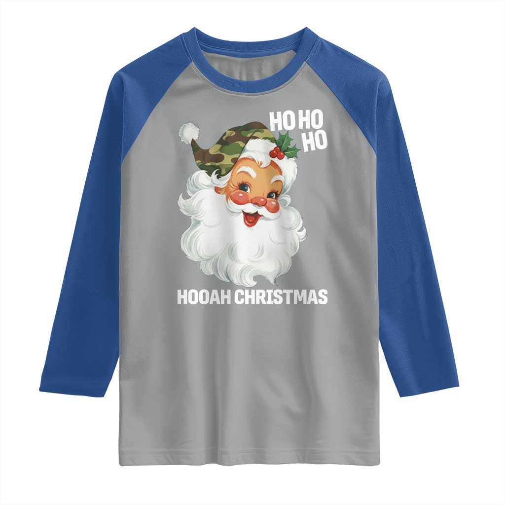 Camo Santa Christmas Raglan Shirt Ho Ho Ho Hooah Christmas - Wonder Print Shop