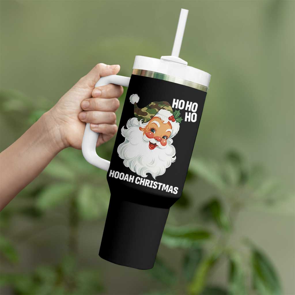 Camo Santa Christmas Tumbler With Handle Ho Ho Ho Hooah Christmas - Wonder Print Shop