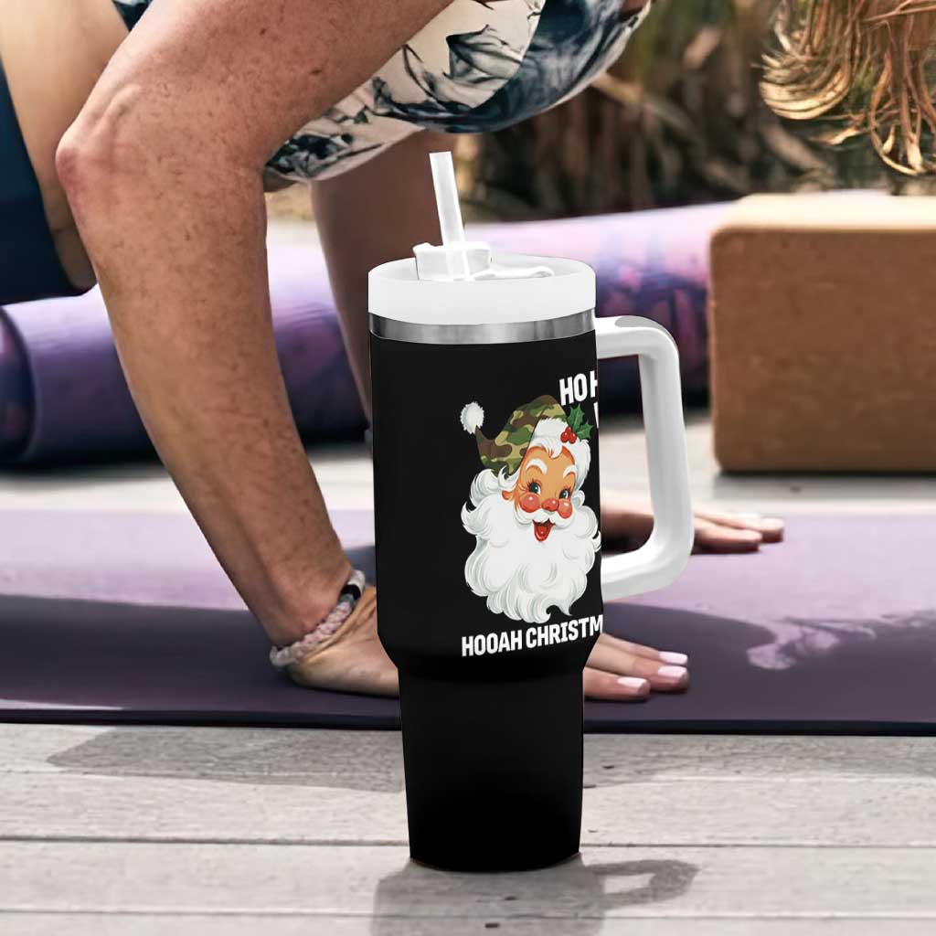 Camo Santa Christmas Tumbler With Handle Ho Ho Ho Hooah Christmas - Wonder Print Shop