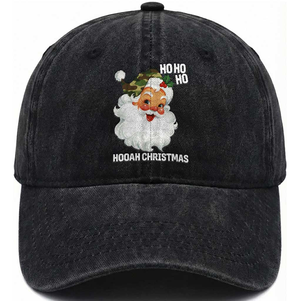 Camo Santa Christmas Washed Cotton Baseball Cap Ho Ho Ho Hooah Christmas