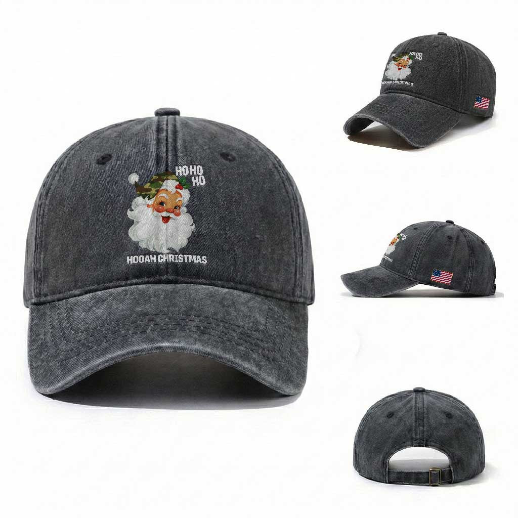 Camo Santa Christmas Washed Cotton Baseball Cap Ho Ho Ho Hooah Christmas