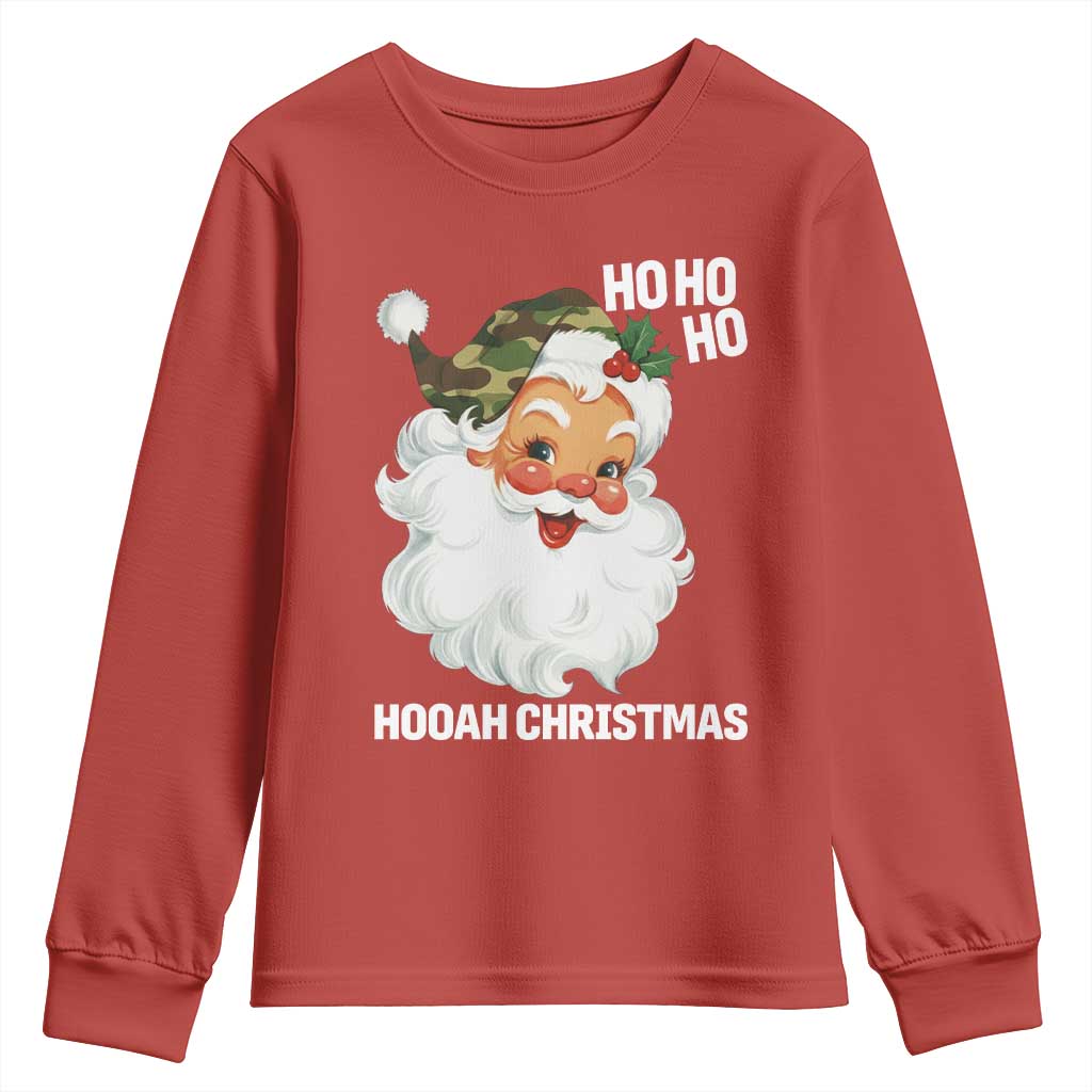 Camo Santa Christmas Youth Sweatshirt Ho Ho Ho Hooah Christmas - Wonder Print Shop