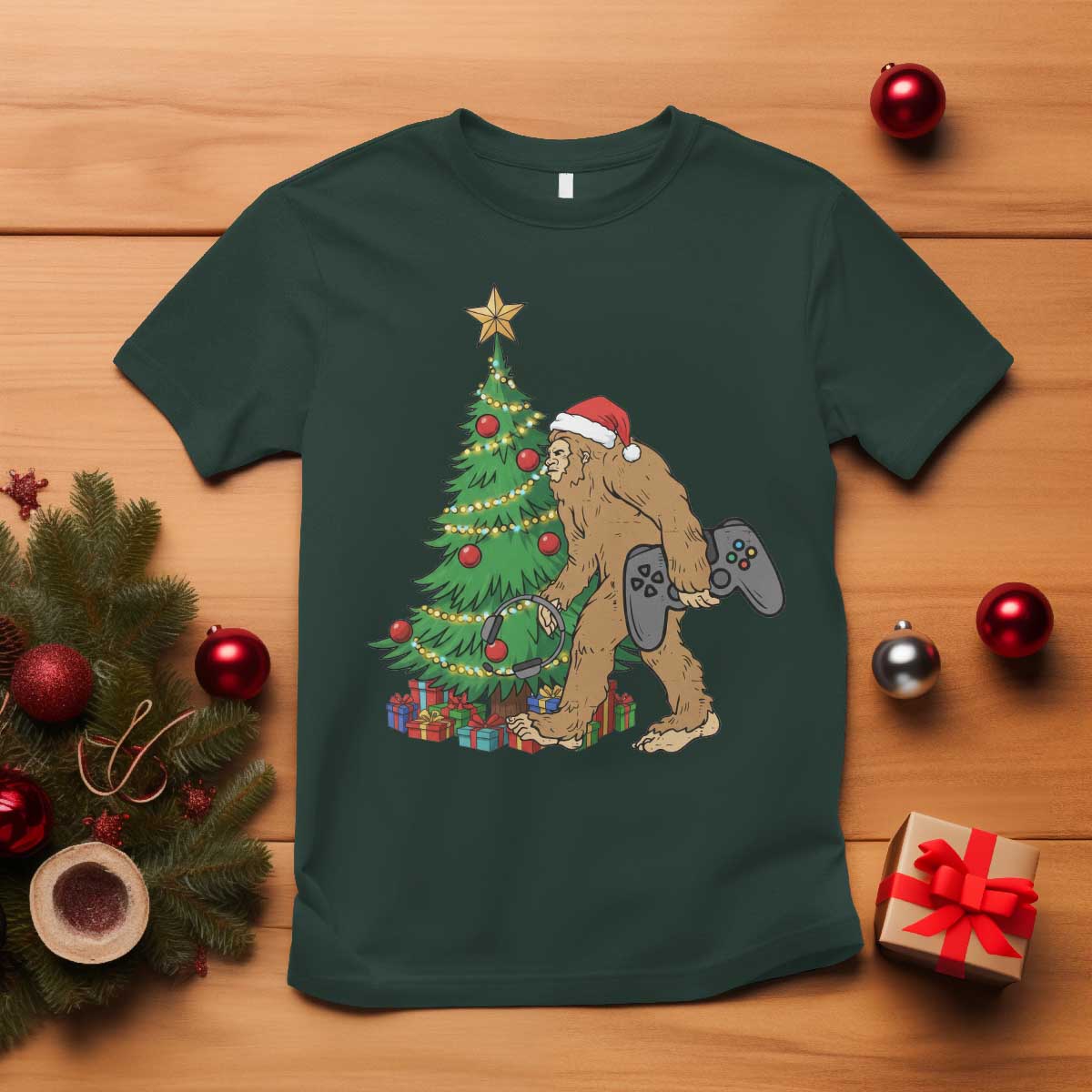 Bigfoot Gamer Christmas T Shirt Funny Sasquatch Gaming Xmas - Wonder Print Shop