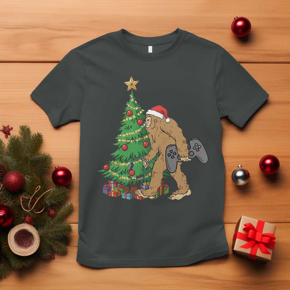 Bigfoot Gamer Christmas T Shirt Funny Sasquatch Gaming Xmas - Wonder Print Shop