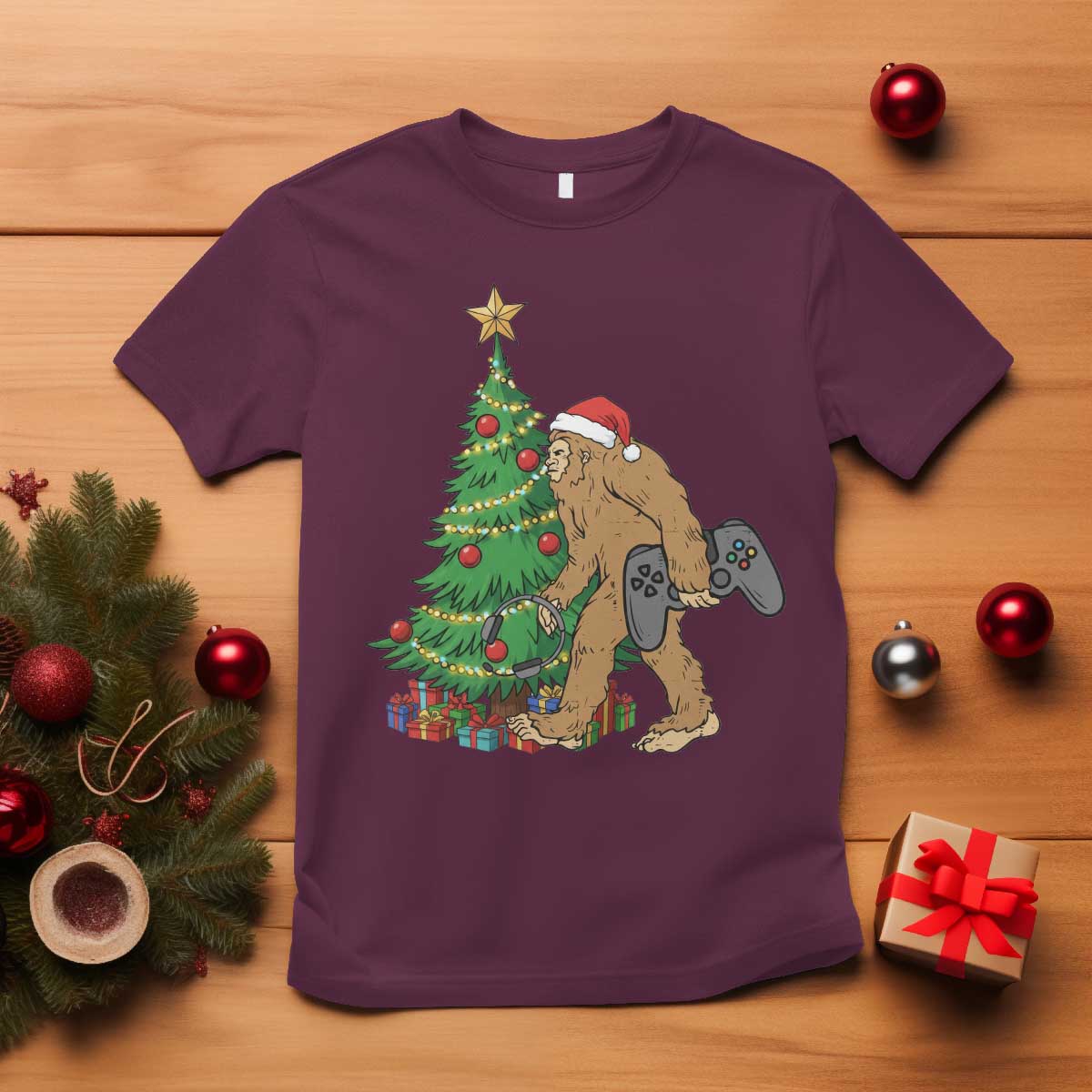 Bigfoot Gamer Christmas T Shirt Funny Sasquatch Gaming Xmas - Wonder Print Shop