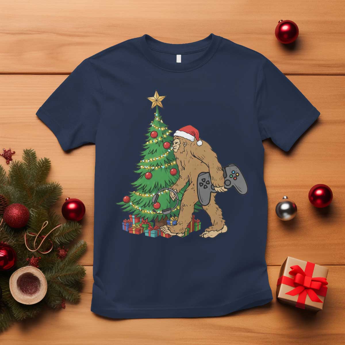 Bigfoot Gamer Christmas T Shirt Funny Sasquatch Gaming Xmas - Wonder Print Shop