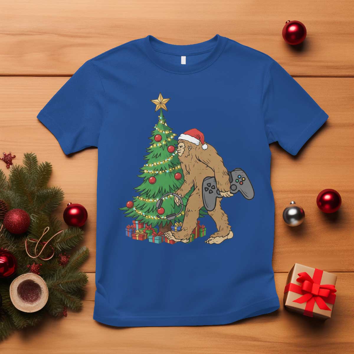 Bigfoot Gamer Christmas T Shirt Funny Sasquatch Gaming Xmas - Wonder Print Shop
