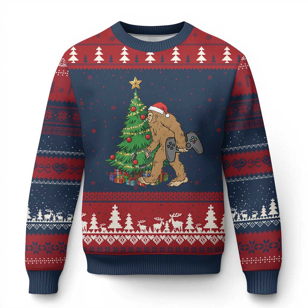 Bigfoot Gamer Xmas Ugly Christmas Sweater Funny Sasquatch Gaming Xmas - Wonder Print Shop