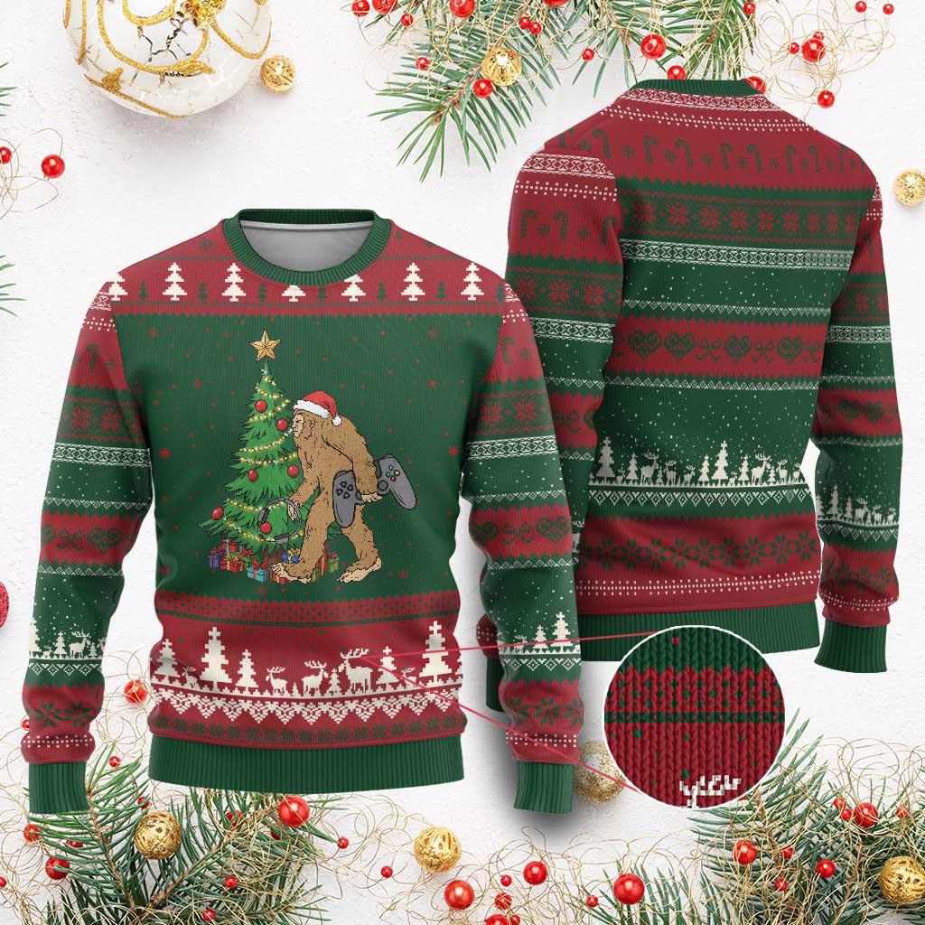 Bigfoot Gamer Xmas Ugly Christmas Sweater Funny Sasquatch Gaming Xmas - Wonder Print Shop