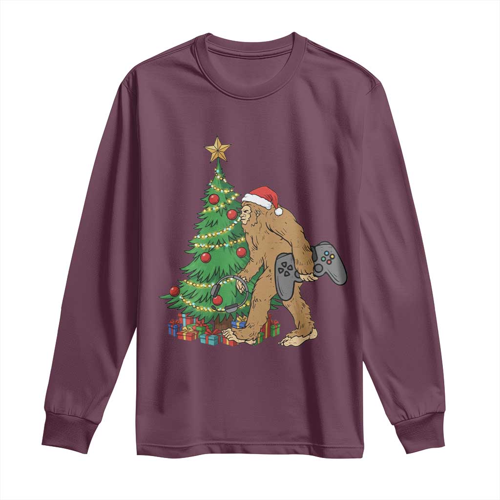 Bigfoot Gamer Christmas Long Sleeve Shirt Funny Sasquatch Gaming Xmas - Wonder Print Shop