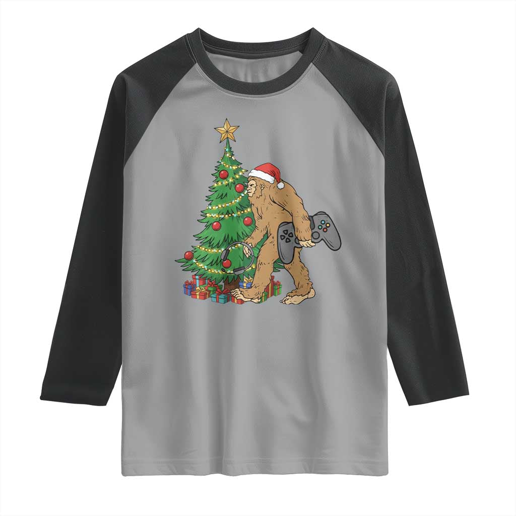 Bigfoot Gamer Christmas Raglan Shirt Funny Sasquatch Gaming Xmas - Wonder Print Shop