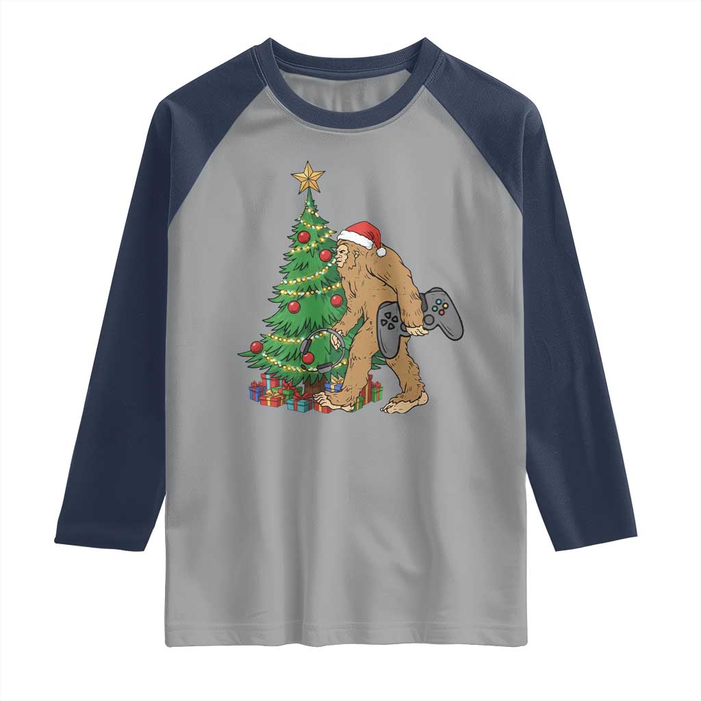 Bigfoot Gamer Christmas Raglan Shirt Funny Sasquatch Gaming Xmas - Wonder Print Shop