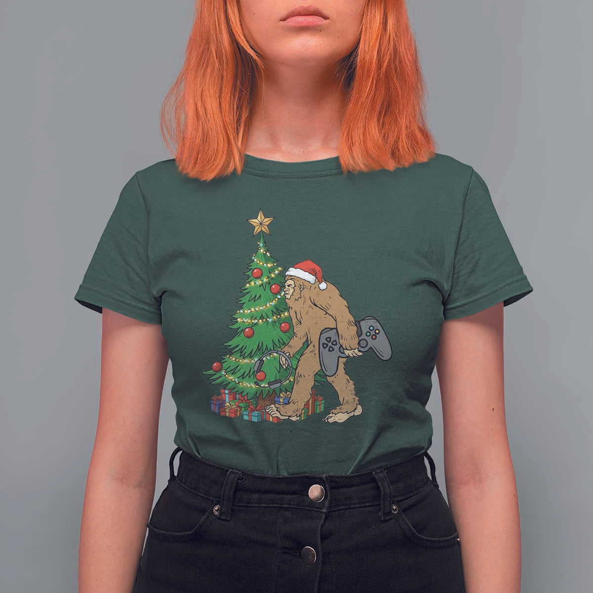 Bigfoot Gamer Christmas T Shirt For Women Funny Sasquatch Gaming Xmas - Wonder Print Shop