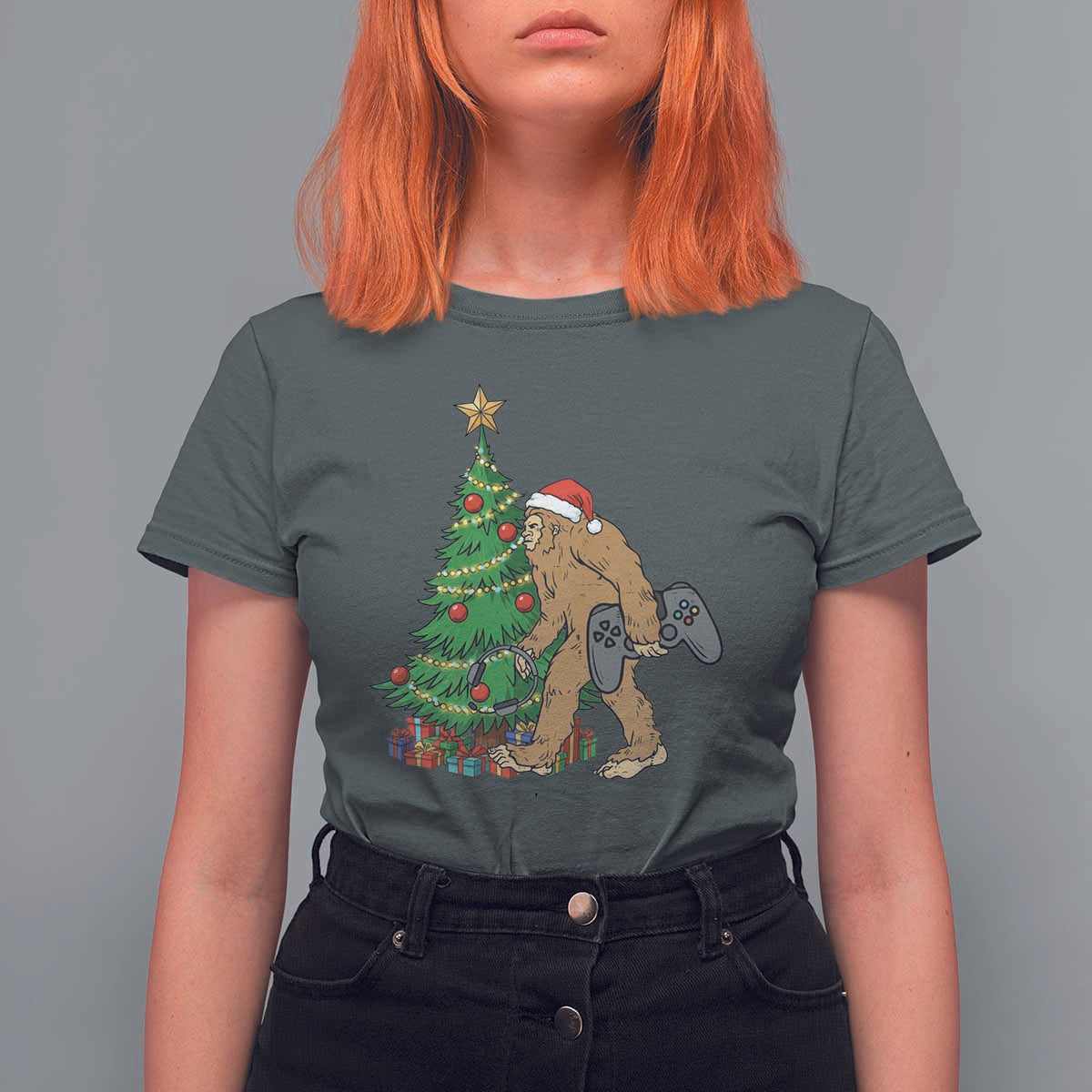 Bigfoot Gamer Christmas T Shirt For Women Funny Sasquatch Gaming Xmas - Wonder Print Shop