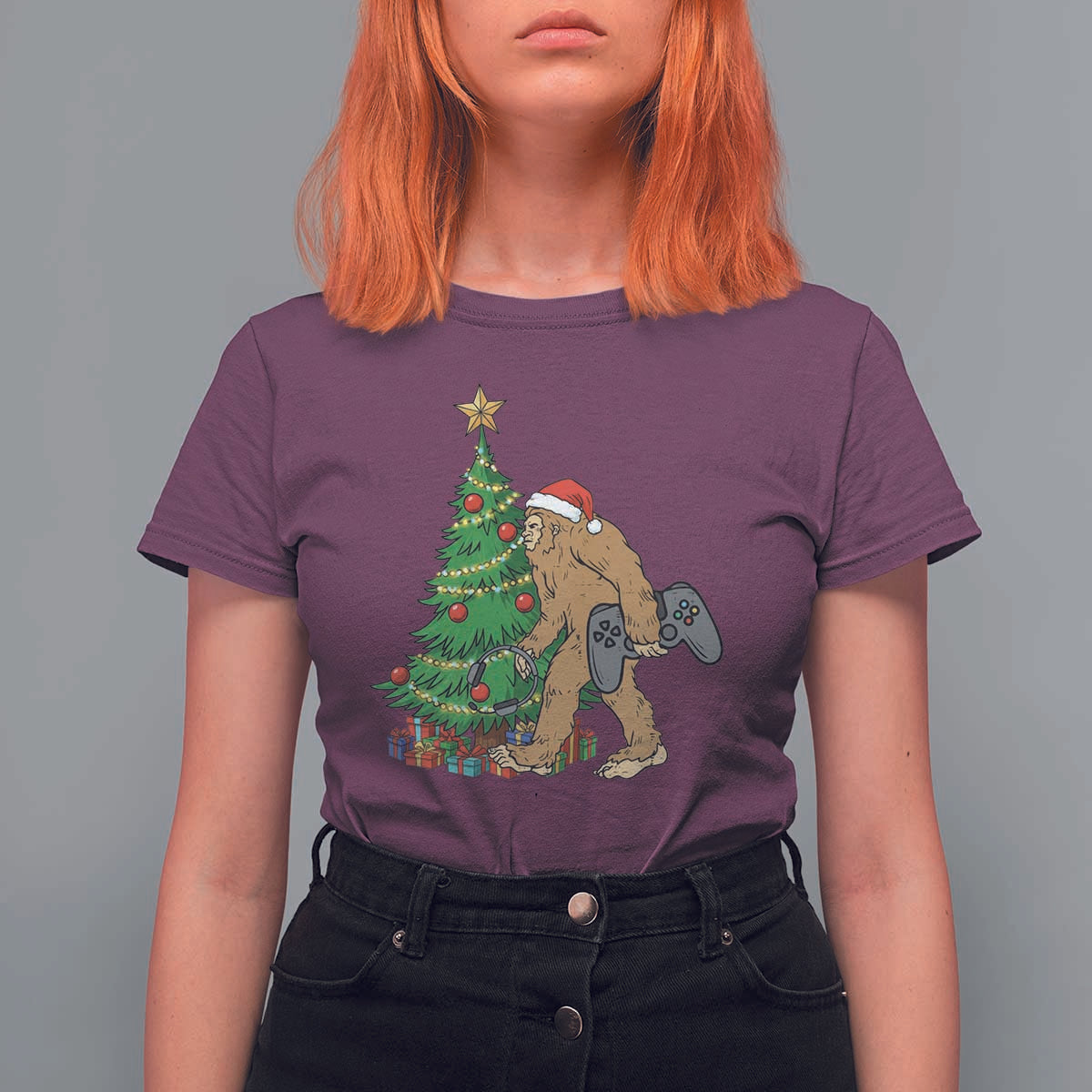 Bigfoot Gamer Christmas T Shirt For Women Funny Sasquatch Gaming Xmas - Wonder Print Shop