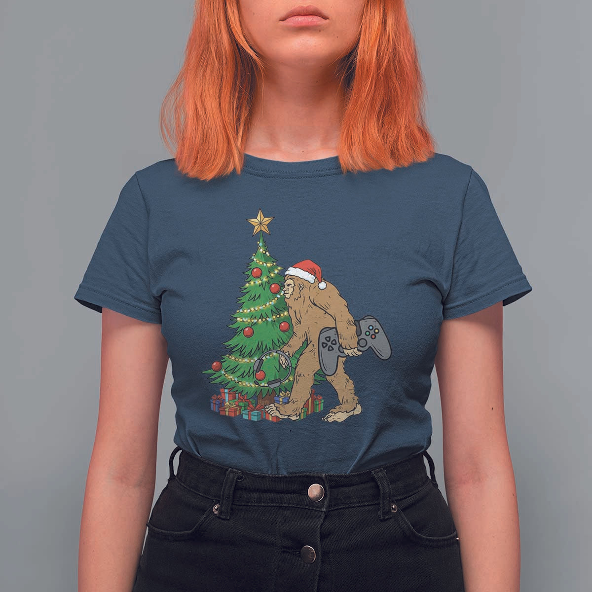 Bigfoot Gamer Christmas T Shirt For Women Funny Sasquatch Gaming Xmas - Wonder Print Shop