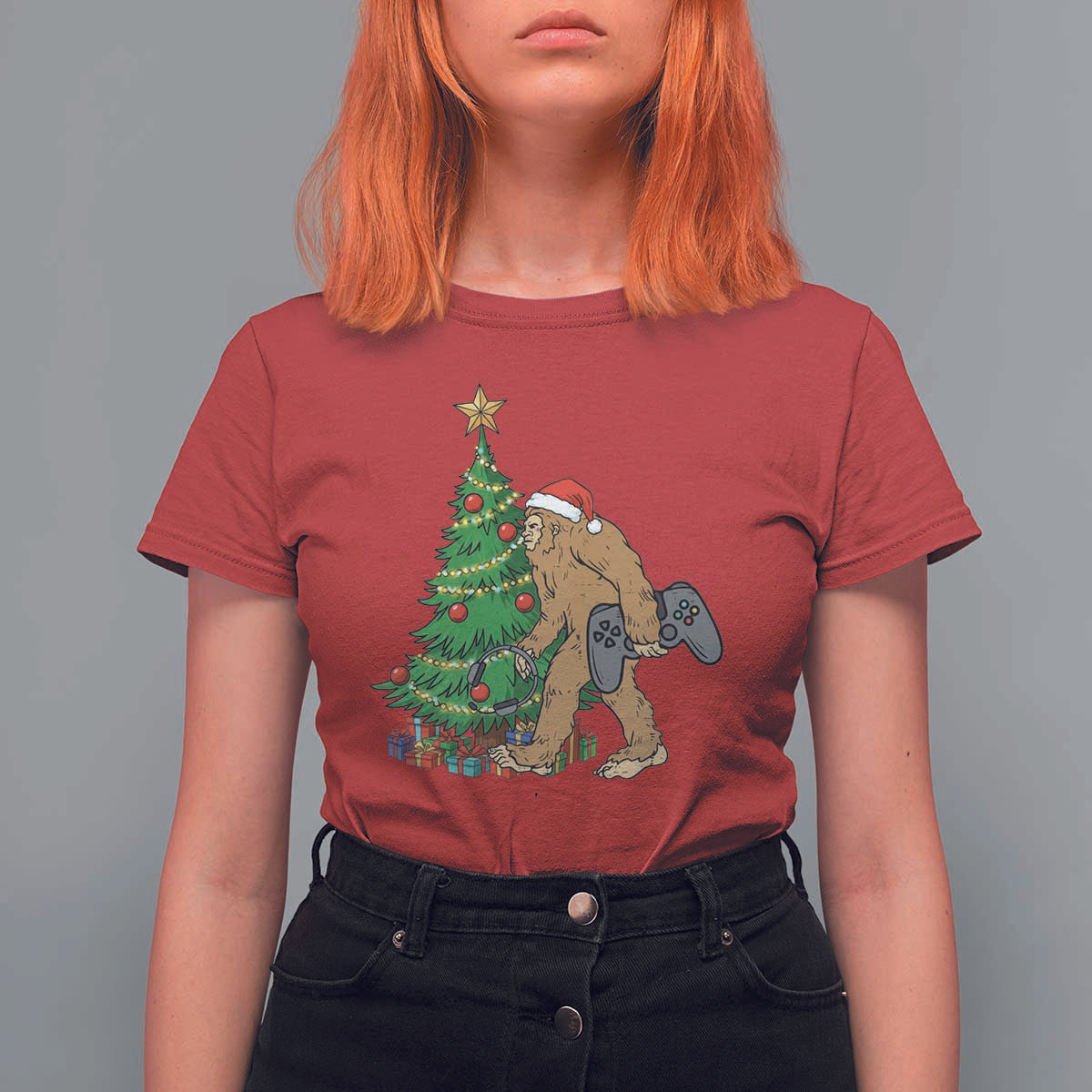 Bigfoot Gamer Christmas T Shirt For Women Funny Sasquatch Gaming Xmas - Wonder Print Shop