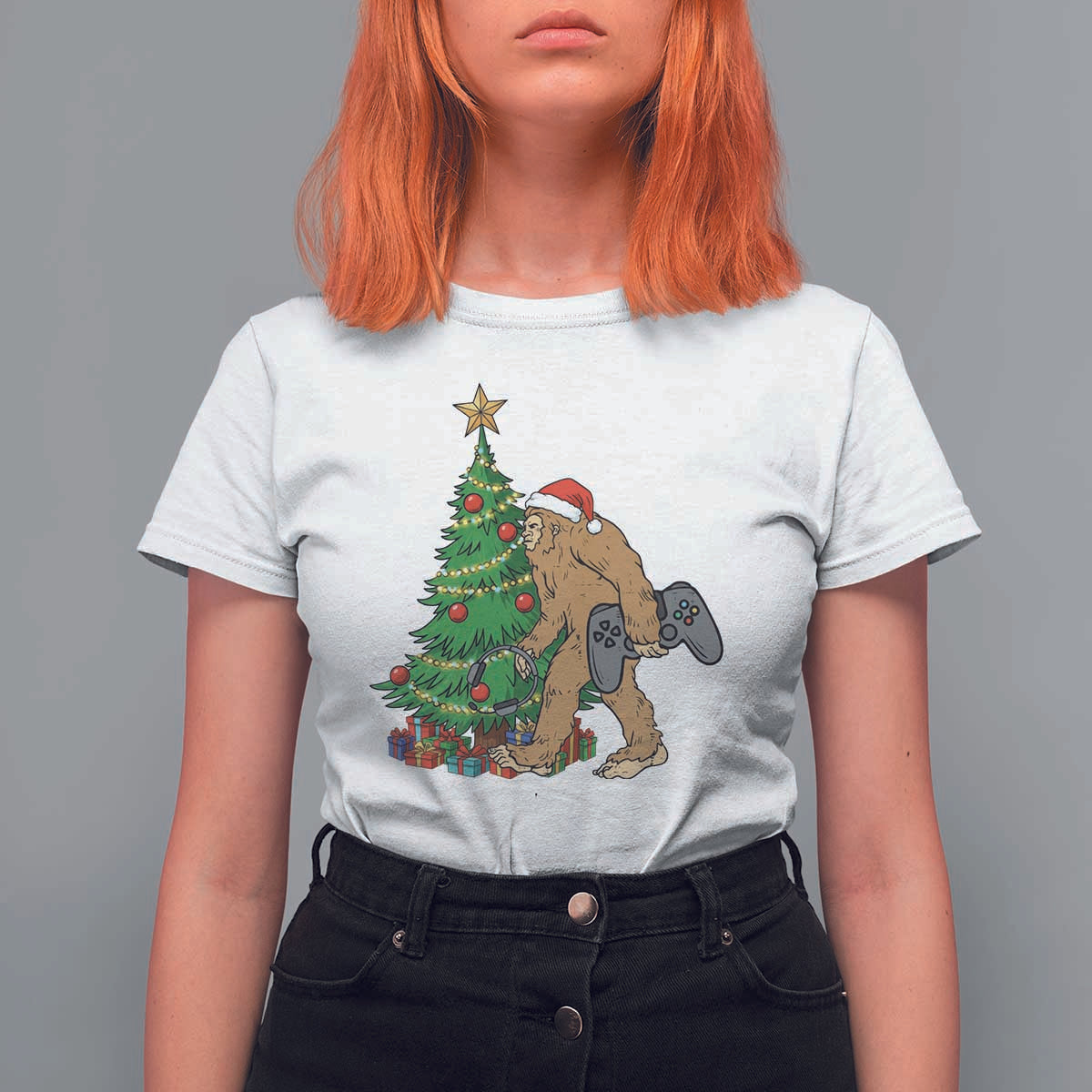 Bigfoot Gamer Christmas T Shirt For Women Funny Sasquatch Gaming Xmas - Wonder Print Shop