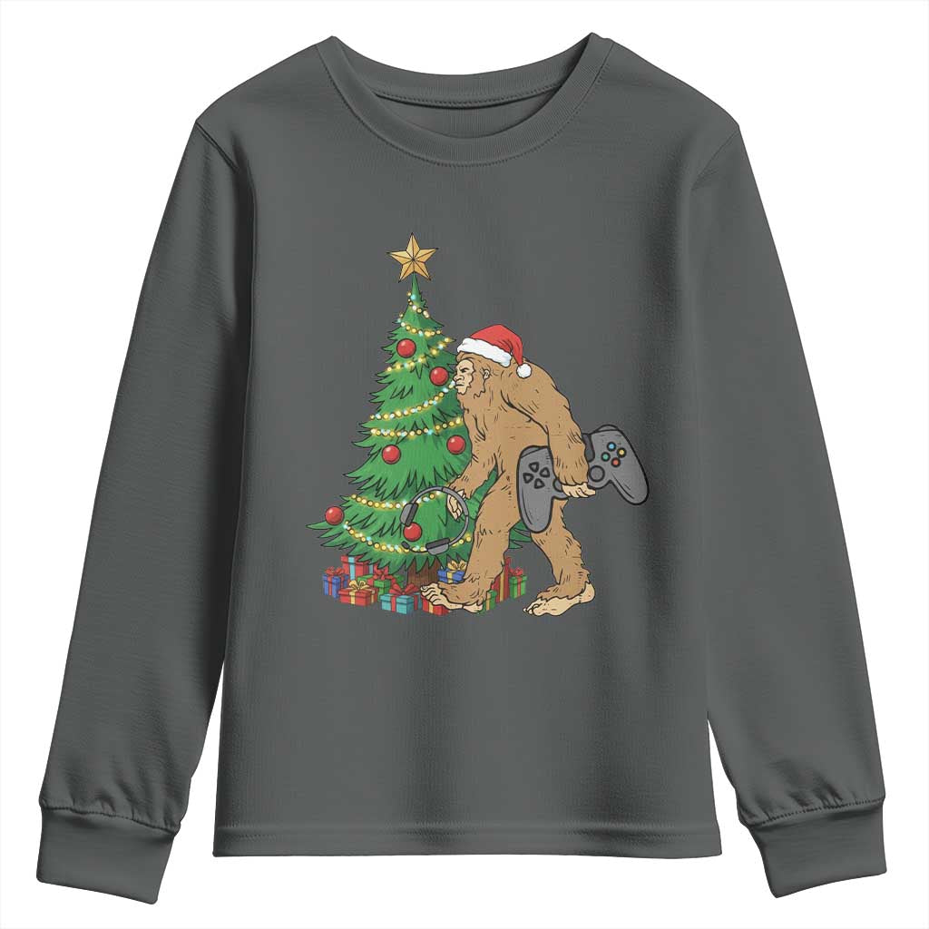 Bigfoot Gamer Christmas Youth Sweatshirt Funny Sasquatch Gaming Xmas - Wonder Print Shop