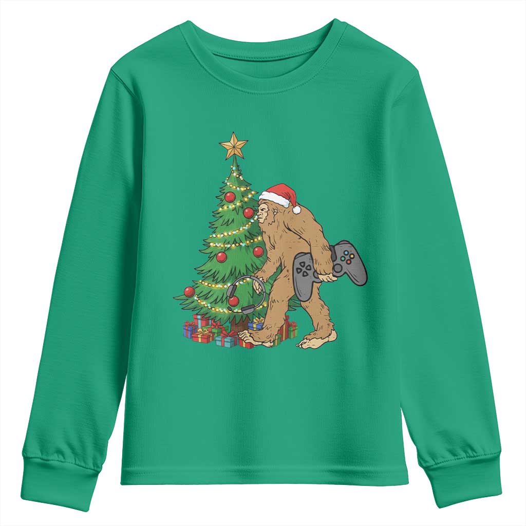 Bigfoot Gamer Christmas Youth Sweatshirt Funny Sasquatch Gaming Xmas - Wonder Print Shop
