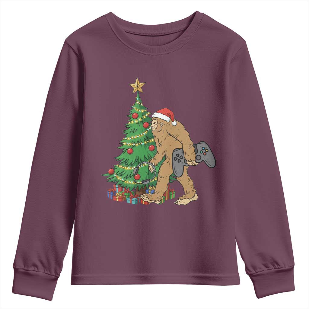 Bigfoot Gamer Christmas Youth Sweatshirt Funny Sasquatch Gaming Xmas - Wonder Print Shop