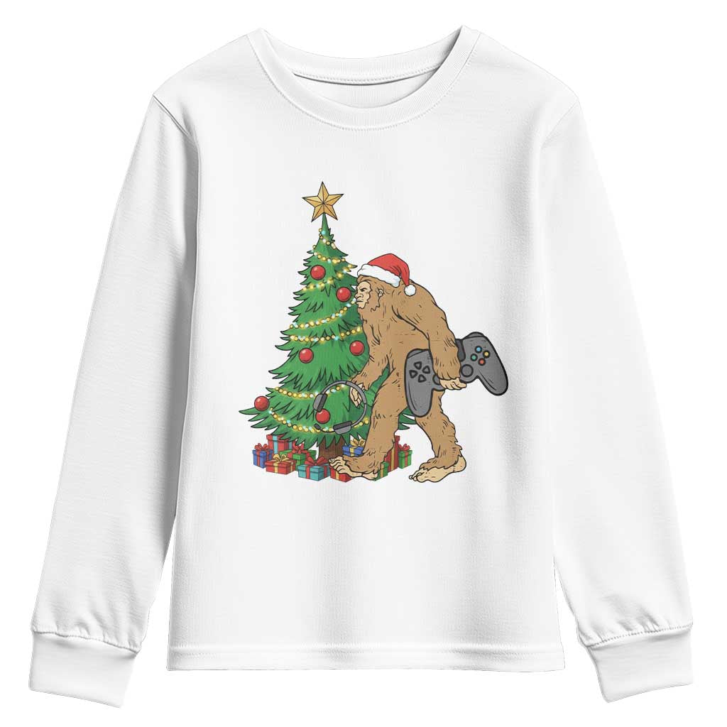 Bigfoot Gamer Christmas Youth Sweatshirt Funny Sasquatch Gaming Xmas - Wonder Print Shop