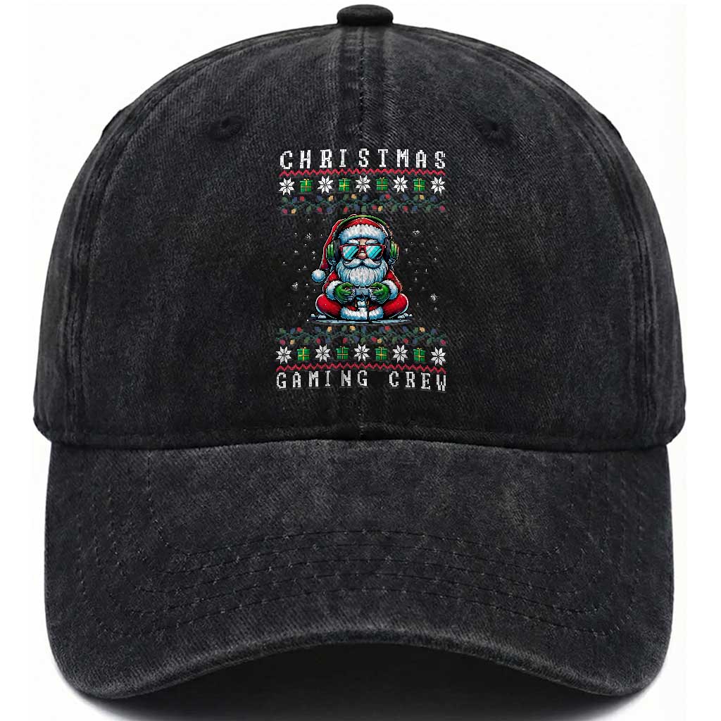 Santa Claus Gamer Washed Cotton Baseball Cap Christmas Gmaing Crew