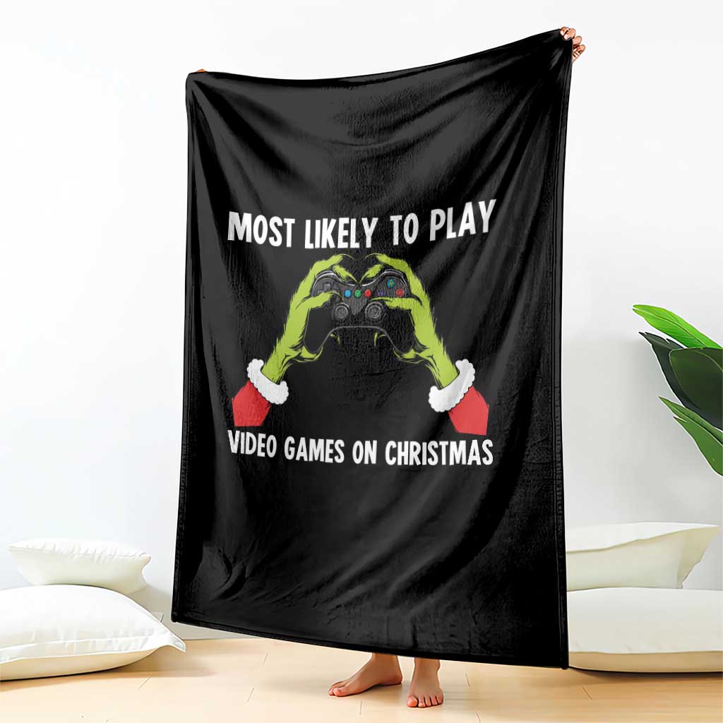 Funny Elf Hand Christmas Throw Blanket Most Likely To Play Video Games On Christmas - Wonder Print Shop