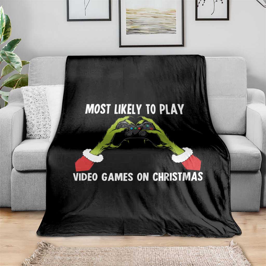 Funny Elf Hand Christmas Throw Blanket Most Likely To Play Video Games On Christmas - Wonder Print Shop