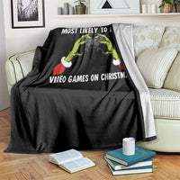 Funny Elf Hand Christmas Throw Blanket Most Likely To Play Video Games On Christmas - Wonder Print Shop