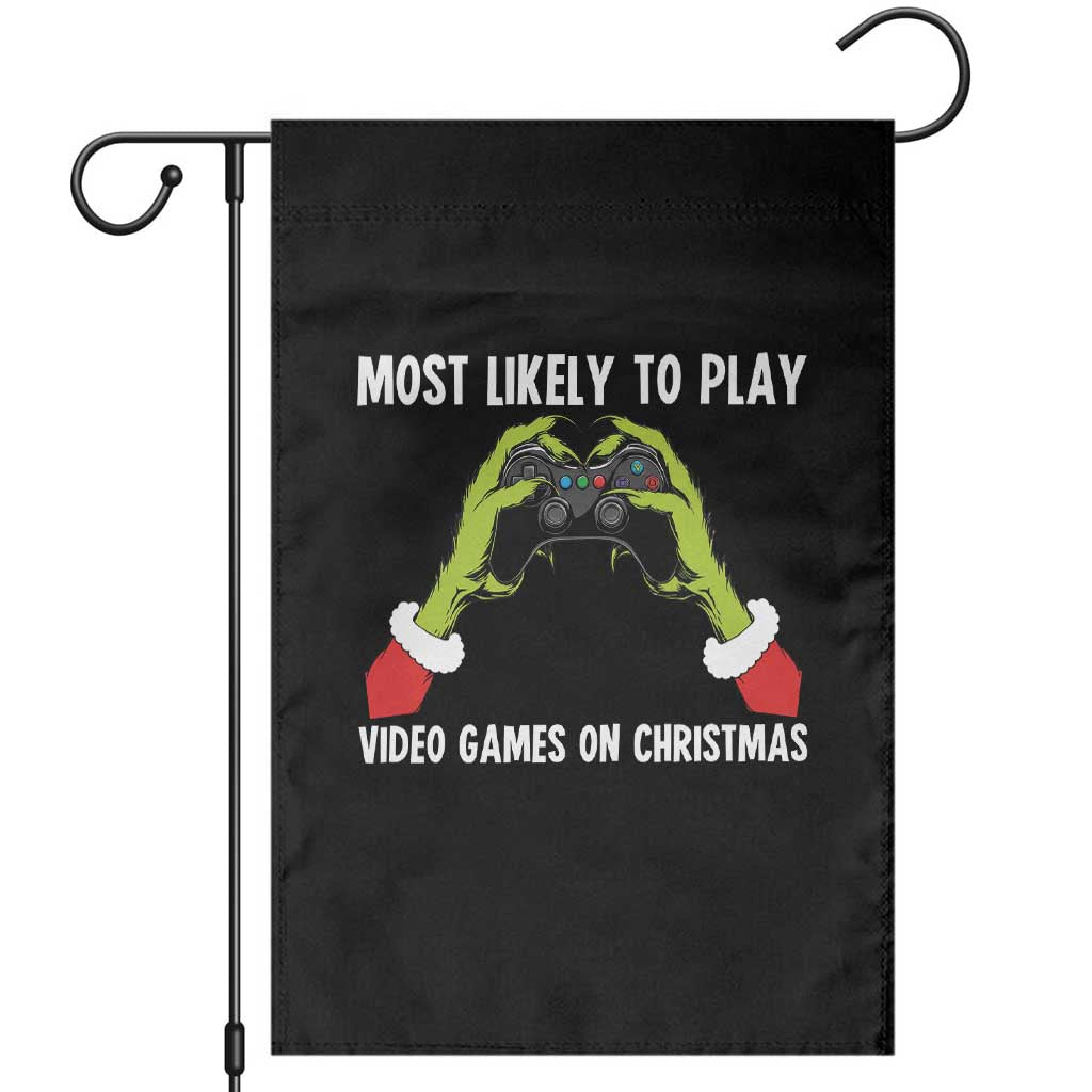 Funny Elf Hand Christmas Garden Flag Most Likely To Play Video Games On Christmas - Wonder Print Shop