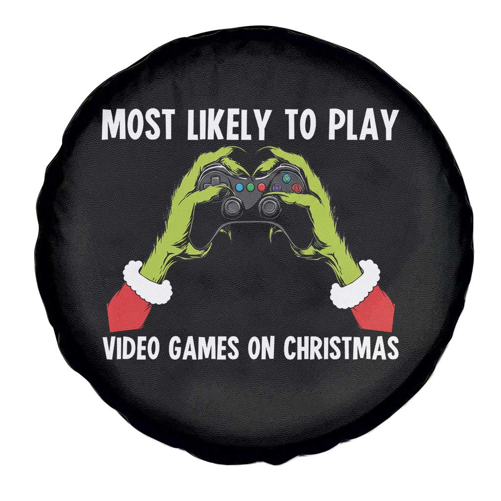 Funny Elf Hand Christmas Spare Tire Cover Most Likely To Play Video Games On Christmas - Wonder Print Shop